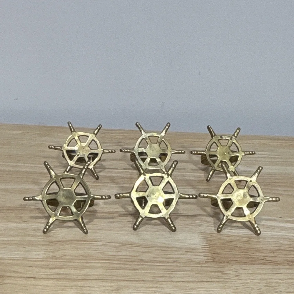6 Brass Metal Ship Wheel Napkin Rings Nautical Decorative Table Decor Gold Tone